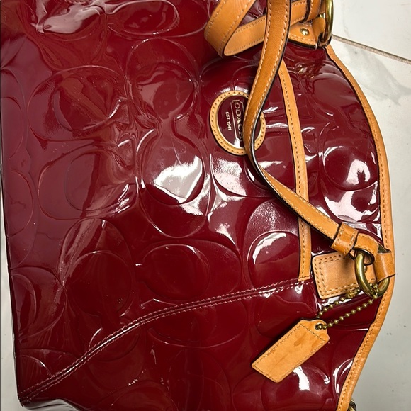 Coach Glossy Red Shoulder Bag with Tan Accents - 1941 in awesome condition NCO.